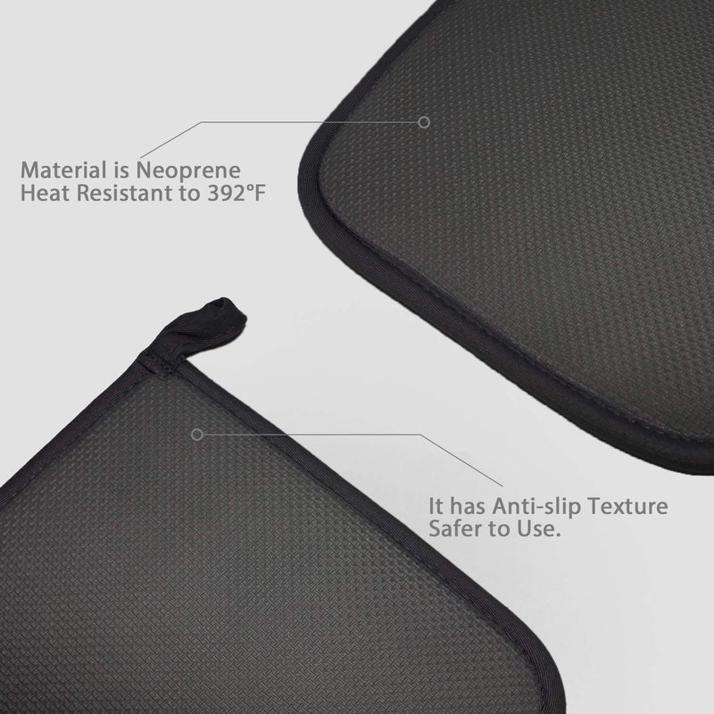 YEKOO Cotton and Neoprene Oven Pads Pot Holder with Pocket 8"x8.5" Dual-Function Hot Pad Set for Finger Hand Wrist Protection Heat Resistant to 428Â°F Black - Image 3